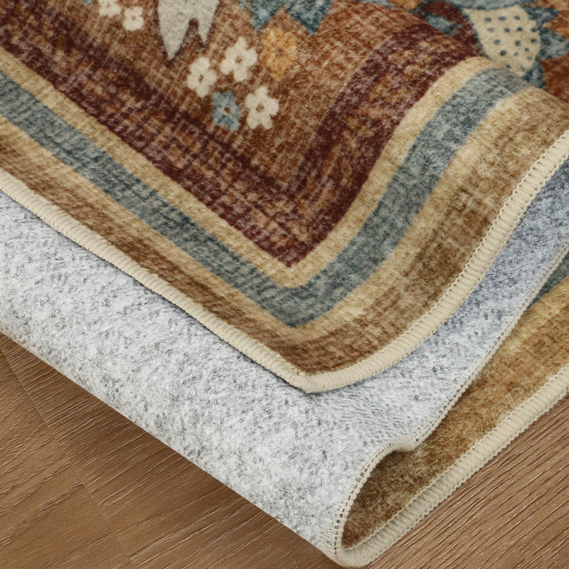 Tapis antidérapant Floral Performance, Rectangulaire 8 pi x 10 pi, Brun / Beige