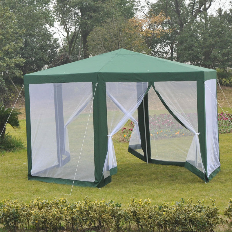 Green Hexagon Steel Frame Outdoor Gazebo with Mesh Screen