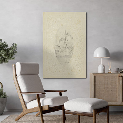 Art mural rétro européen rétro sur toile, décor architectural crème pour étude ou salon