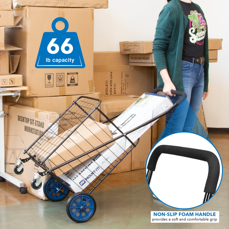 Black Metal Foldable Utility Cart with Swivel Wheels