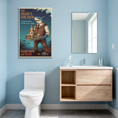 Fashion Shark In Suit Holding Rum Tray Under Ocean Waves