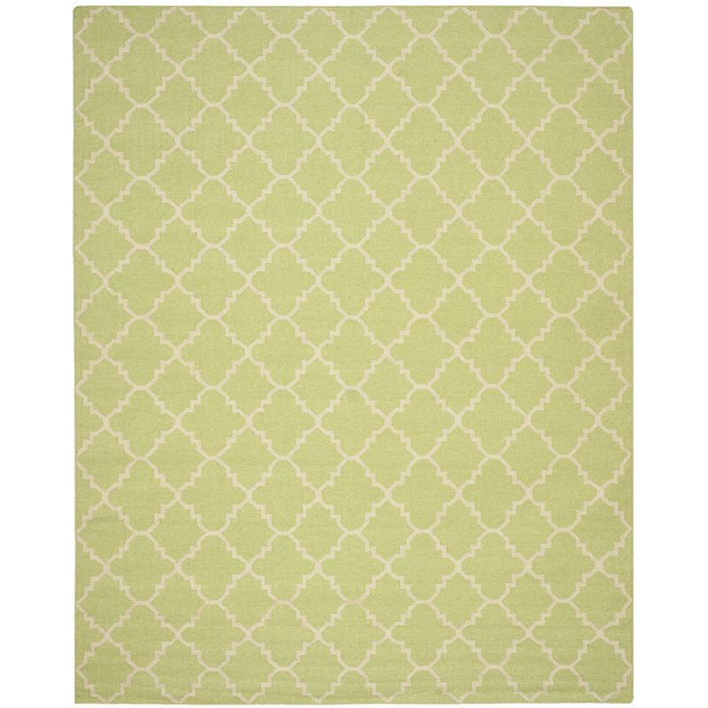 Tapis ivoire / vert clair en laine et coton tissé à la main Estevez, Rectangle 3 pi x 5 pi