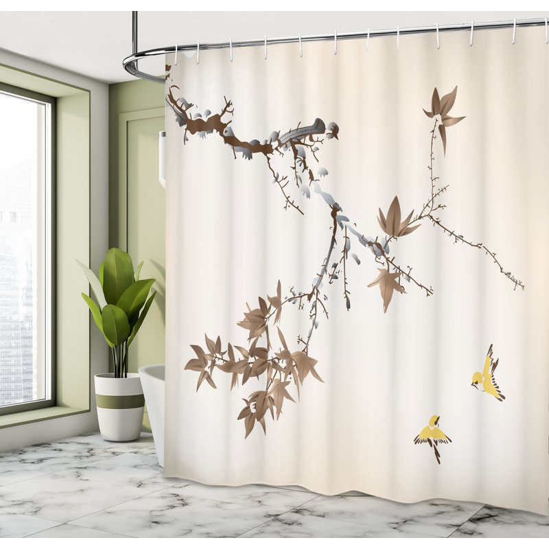 Japanese Shower Curtain Set + Hooks, 84"H x 69"W, Cocoa Beige