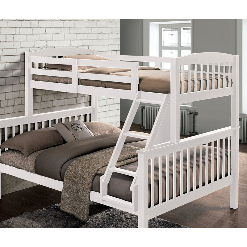Lit superposé simple transitionnel avec lattes angulaires et de couleur blanche, bois massif, l 60 po x P 81 po H 68 po, pour la finition de chambre à coucher