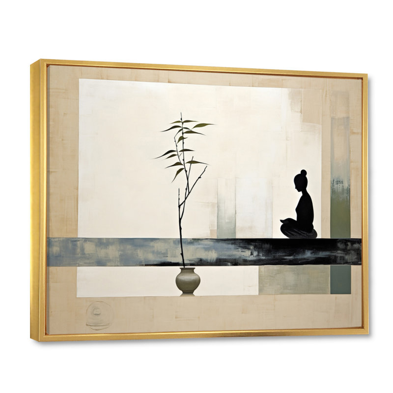 Mahmod Asian Art Modern Zen I - Art asiatique, art mural, H 34 po x l 44 po, Reproduction avec cadre flottant, Doré