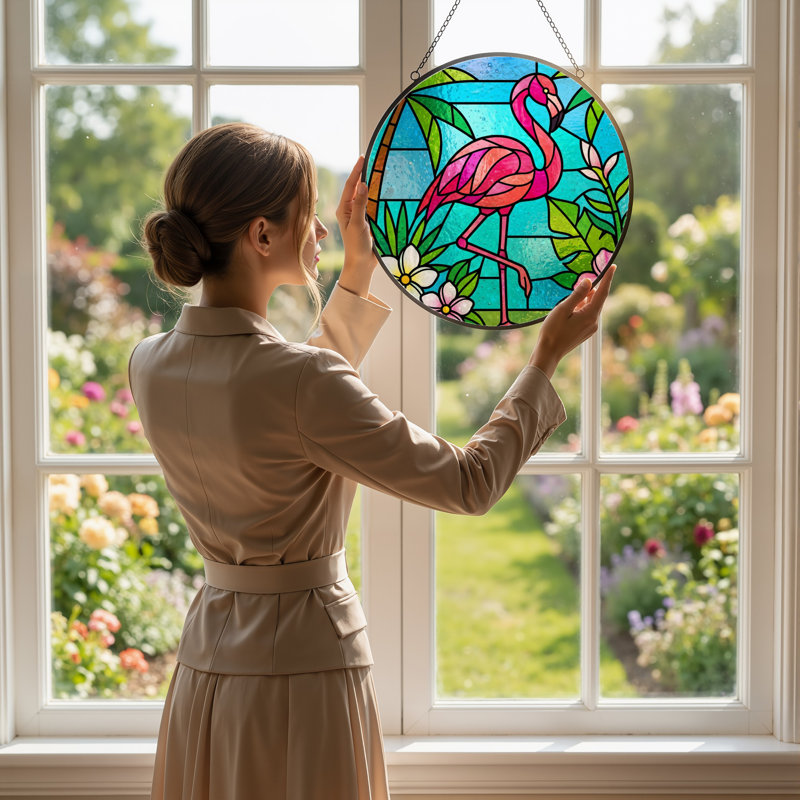 Panneau de vitrail de jardin 12 "H Flamingo, H 12 po x l 12 po