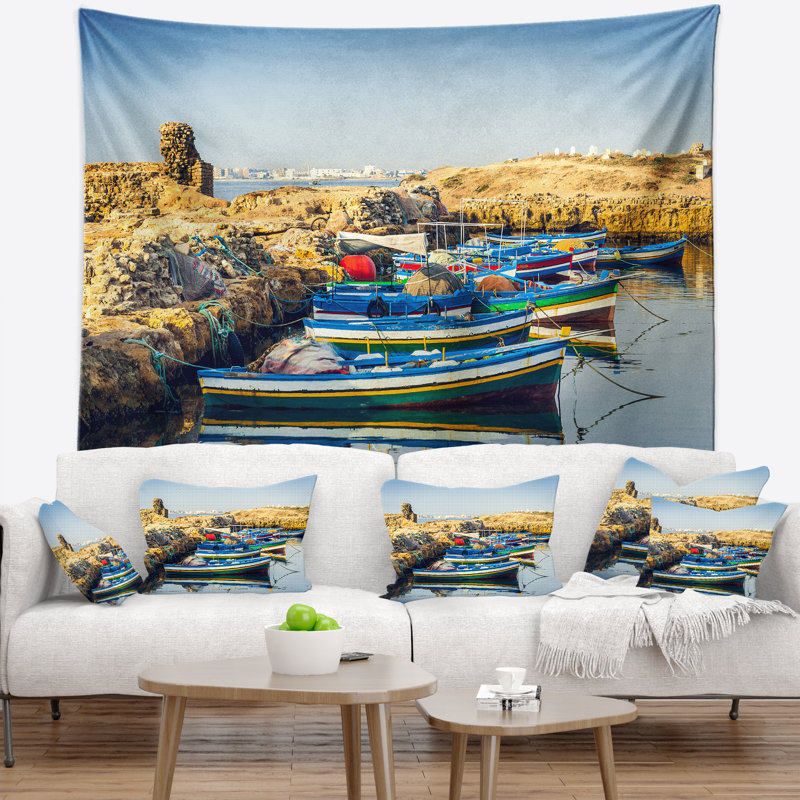 Paysage, ancienne tapisserie portuaire phénicienne, Afrique, H 50 po x l 60 po