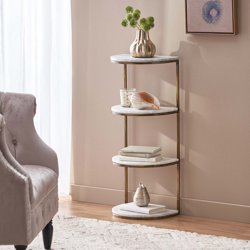 Laurece 4-Tier Modern Half Round Design Bookcase with Marble Shelf