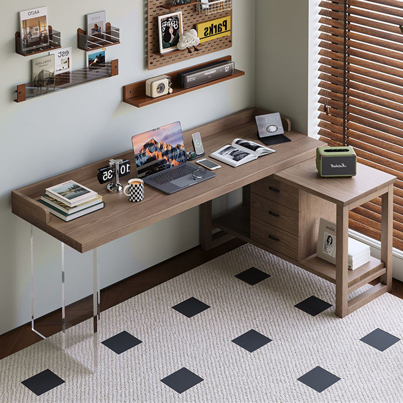 Light walnut L-Shaped Solid Wood desks, Right Hand Return, 29.53" H x 62.99" W x 39.37" D 