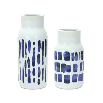 2 Piece Amieleigh White/Blue Ceramic Table Vase Set