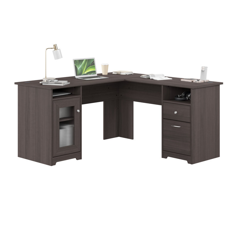 Bureau d'ordinateur en L 60 W avec rangement gris Heather, Gris chiné