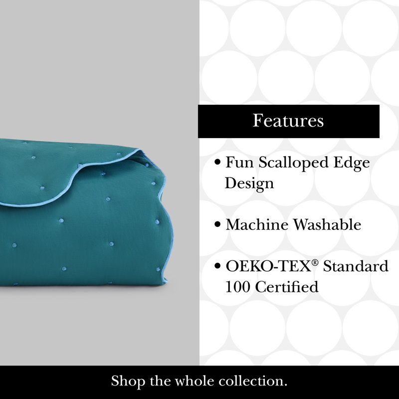 kate spade new york Scalloped Edge Full/Queen Quilt Bedding Set, All Season 3-Piece Set, Navy, Blue