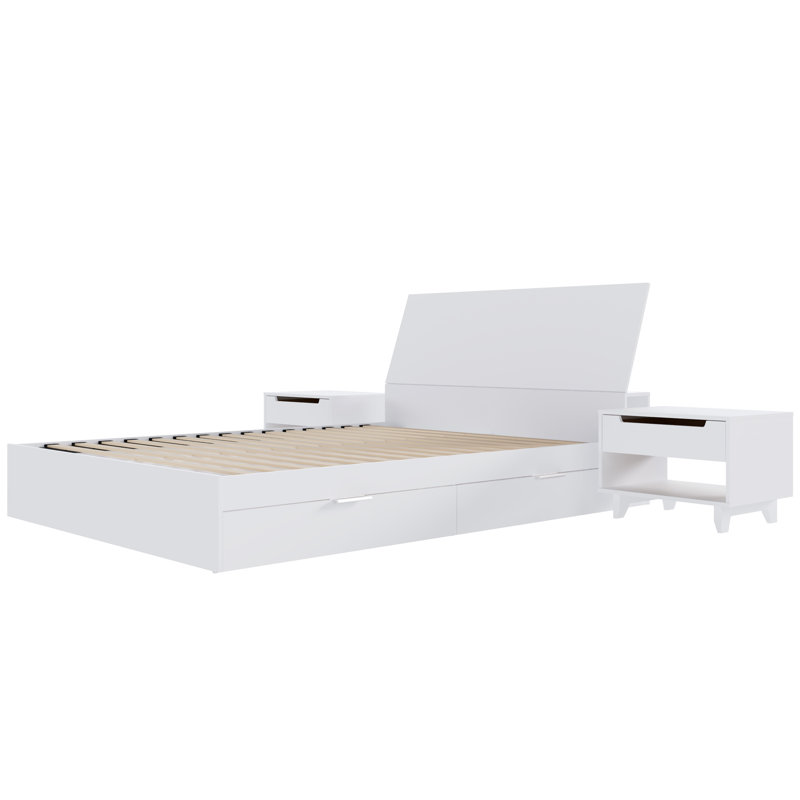 Ensemble de chambre double avec rangement 4 pièces Salley, Complète, Blanc