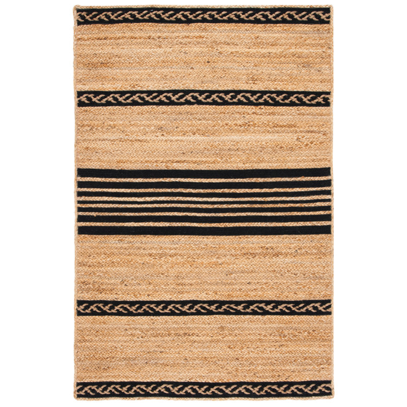 Tapis brun / noir tissé à la main à rayures Margate, Rectangle de 5 pi x 8 pi