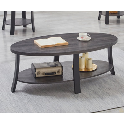Table basse ovale à tablette en bois
