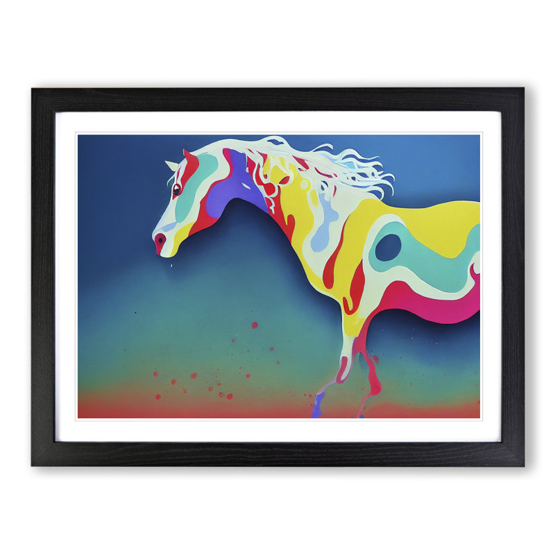 Dripping Horse Vol.3 Abstract 1 Piece Single Picture Frame Painting, 25cm H x 34cm W x 2cm D, Black