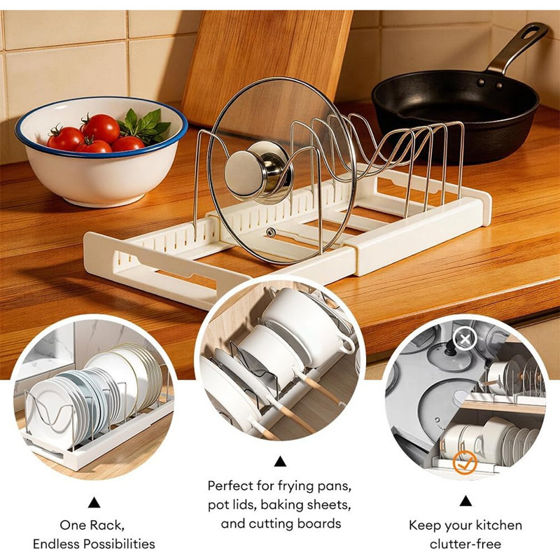 Support extensible pour organisateur de casseroles et de casseroles - Rangement de cuisine réglable avec 8 séparateurs ABS gris foncé