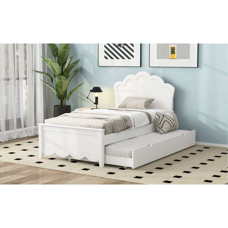 Lit plateforme simple en bois avec tête de lit et lit gigogne confortable, Lit simple
