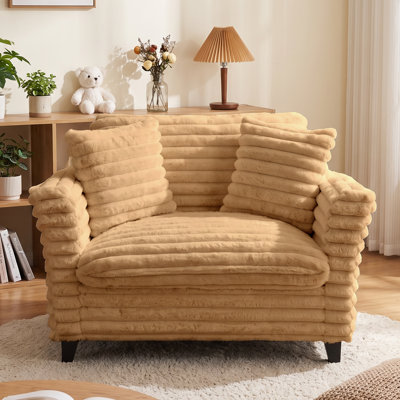 Fauteuil surdimensionné en velours côtelé pelucheux de 118 cm, fauteuil d'appoint à larges rayures avec structure en bois massif, fauteuil confortable une place pour le salon ou la chambre, idéal pour les enfants et les animaux de compagnie.