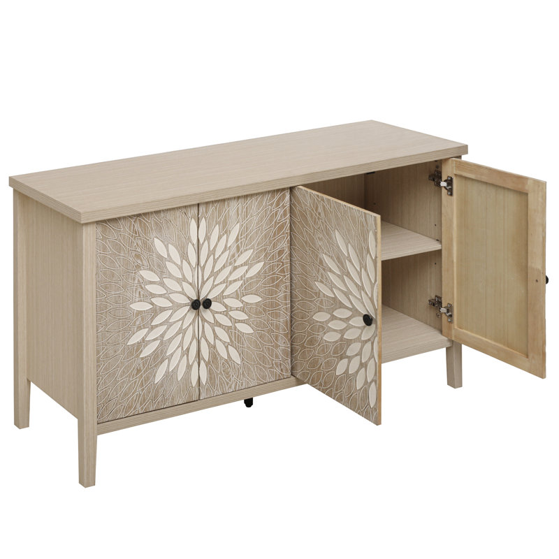 Storage Cabinet For Multiple Rooms With 4 Doors, Adjustable Shelves, Classic Wood Grain Frame, Waterproof Body, Thickened Panel And - Tipping Design Modern Unit Doors Shelves Living Dining Spaces,