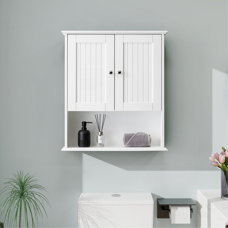 Upgraded Bathroom Wall Cabinet Over The Toilet Storage Cabinet Wall Mounted Storage Cabinet Wooden Medicine Cabinets, White
