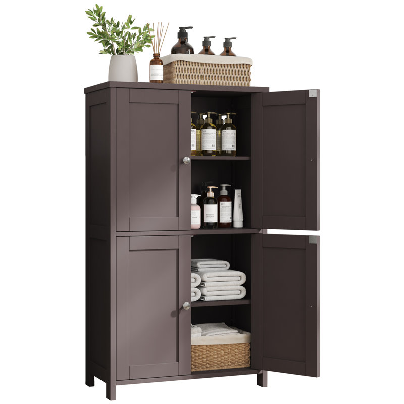 4-Door Storage Cabinet With Adjustable Shelves – Versatile Organizer For Living Room, Kitchen, Bathroom & Entryway, Brown