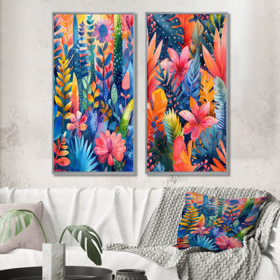 Ensemble de 2 pièces d'art mural bleues et roses, Desert Paradise III - Palmiers et palmiers