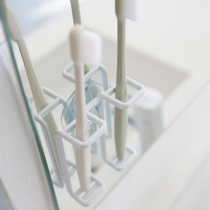 White Steel Minimalist Dual Toothbrush Holder