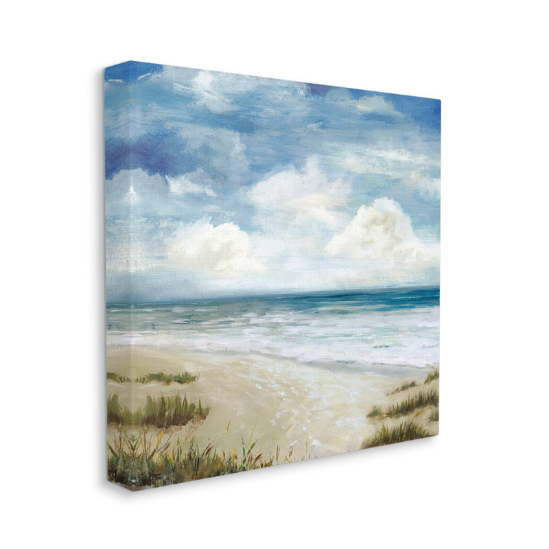 Ciel nuageux, plage, côte, paysage, marée de mousse blanche - Peinture, H 17 po x l 17 po x P 1,5 po, Toile tendue