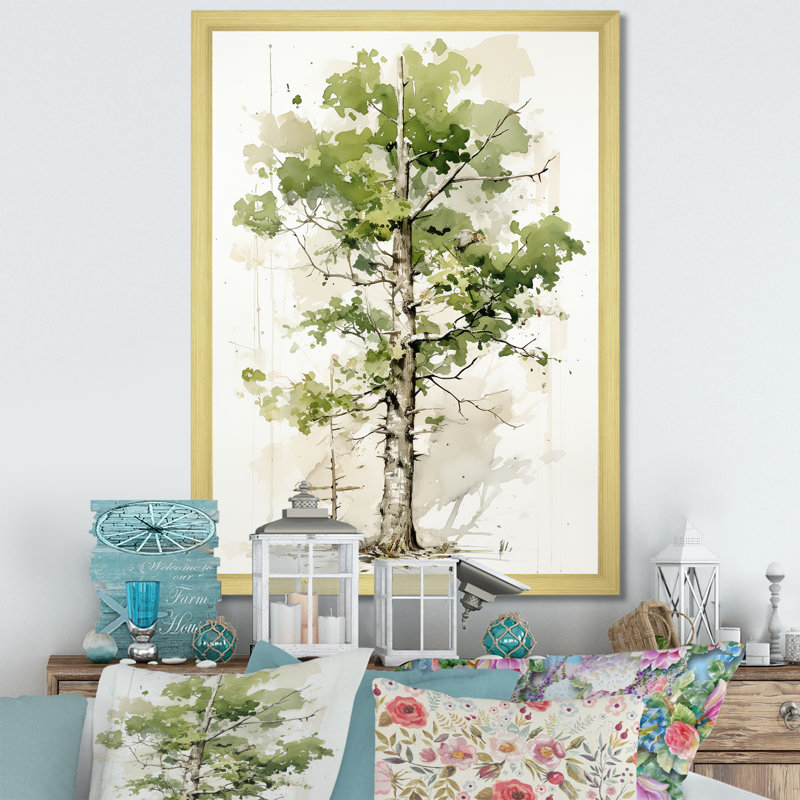 Vert, témoin de l'âge sycomore - arbre, sycomore, art mural, H 44 po x l 34 po x P 1,5 po, Cadre doré simple