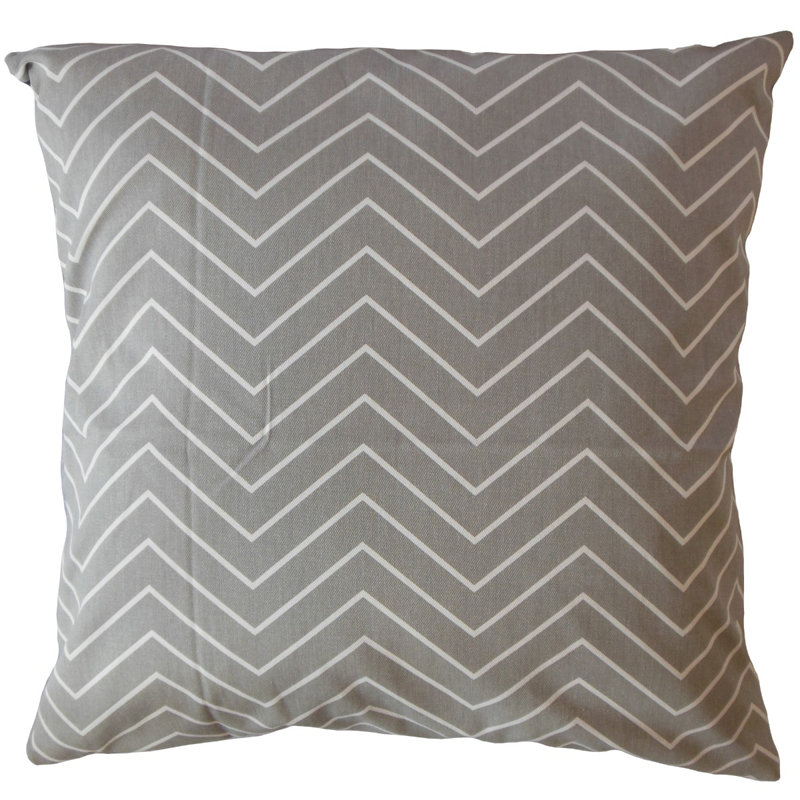 Oreiller en coton Adelphie Zigzag, 22 po x 22 po, Gris, Coussin décoratif