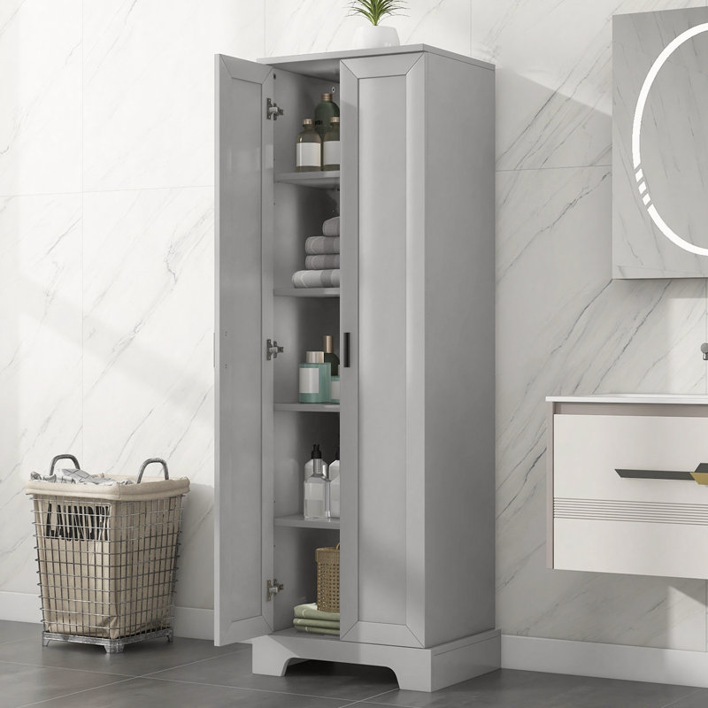 Armoire de rangement avec deux portes pour salle de bain, bureau, tablette réglable, panneau de fibres à densité moyenne, gris