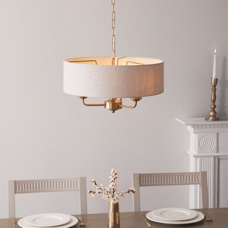 Landover 3lt Pendant light finished in Vintage Brass and Natural