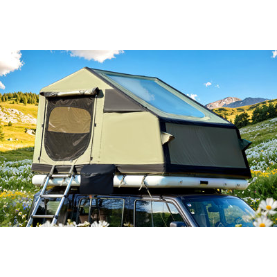 Tente de toit gonflable pour VUS avec matelas gonflable, 2 lanterneaux en Tpu et auvent extensible, tente de camping polyvalente avec échelle télescopique
