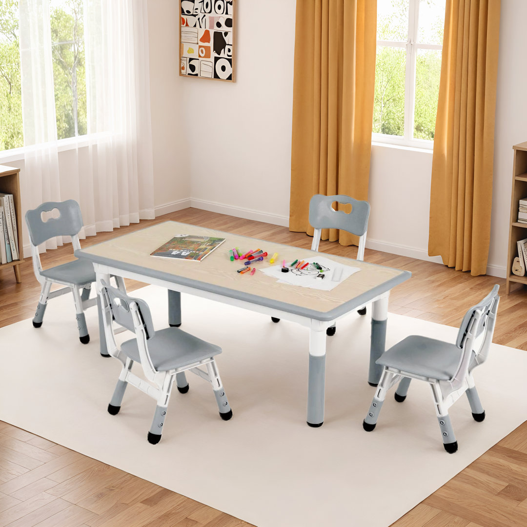 Kids Table and 4 Chair Set, Height Adjustable Toddler Table and Chair Set, Non-Slip Legs, Graffiti Desktop, Large Children Activity Table Zoomie Kids 