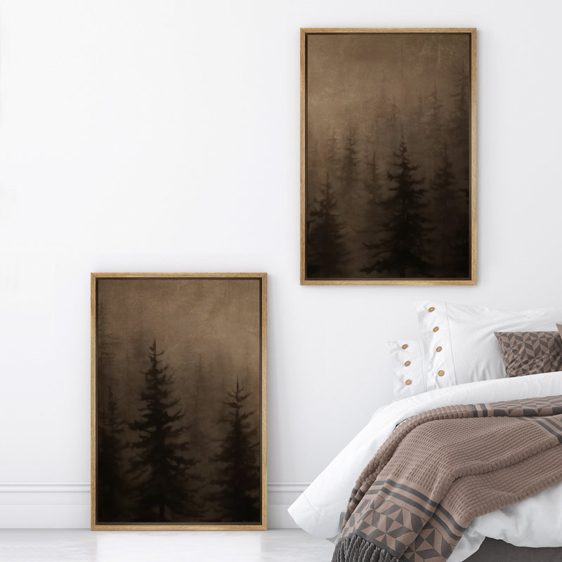 Moody Misty Forest Pine Silhouette, H 36 po x l 24 po x P 1,5 po, Naturel