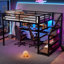 Structure de lit double pleine grandeur avec bureau et avec escalier de rangement, cadres de lit mezzanine en métal avec lumières à DEL, avec ports de charge USB, filets en fer multifonctionnels et silencieux, finition noire-1394274734
