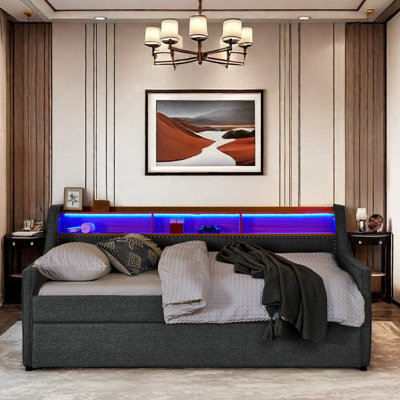 Gata Upholstery Daybed with Trundle, LED lights, Storage Headboard and Wireless Charging by Orren Ellis