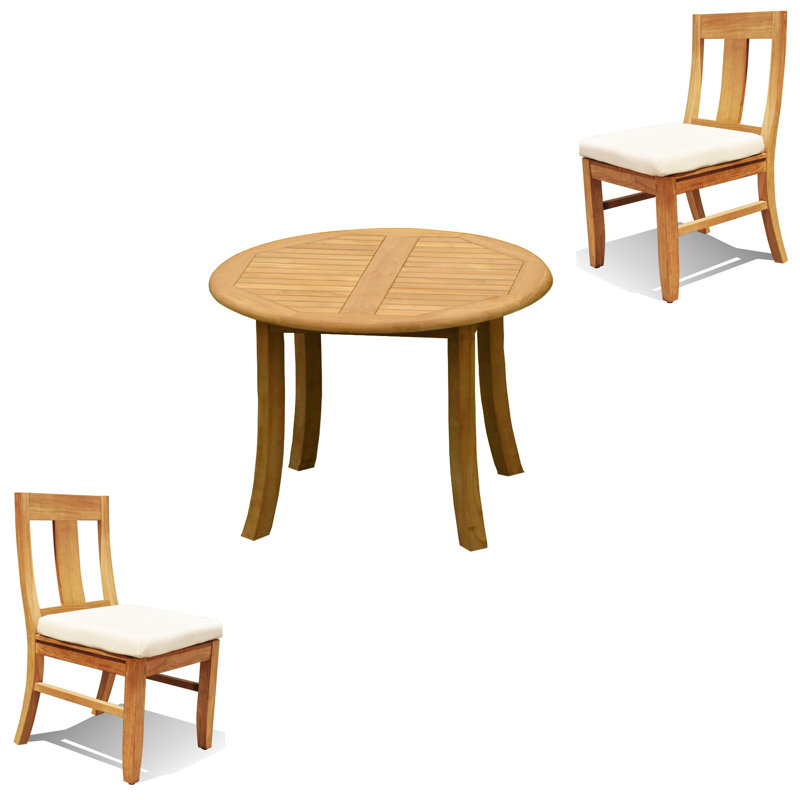 3 Pcs Grade-A Teak Wood Dining Set: 36" Round Table And 2 Osborne Armless Chairs #11OS0700, 2