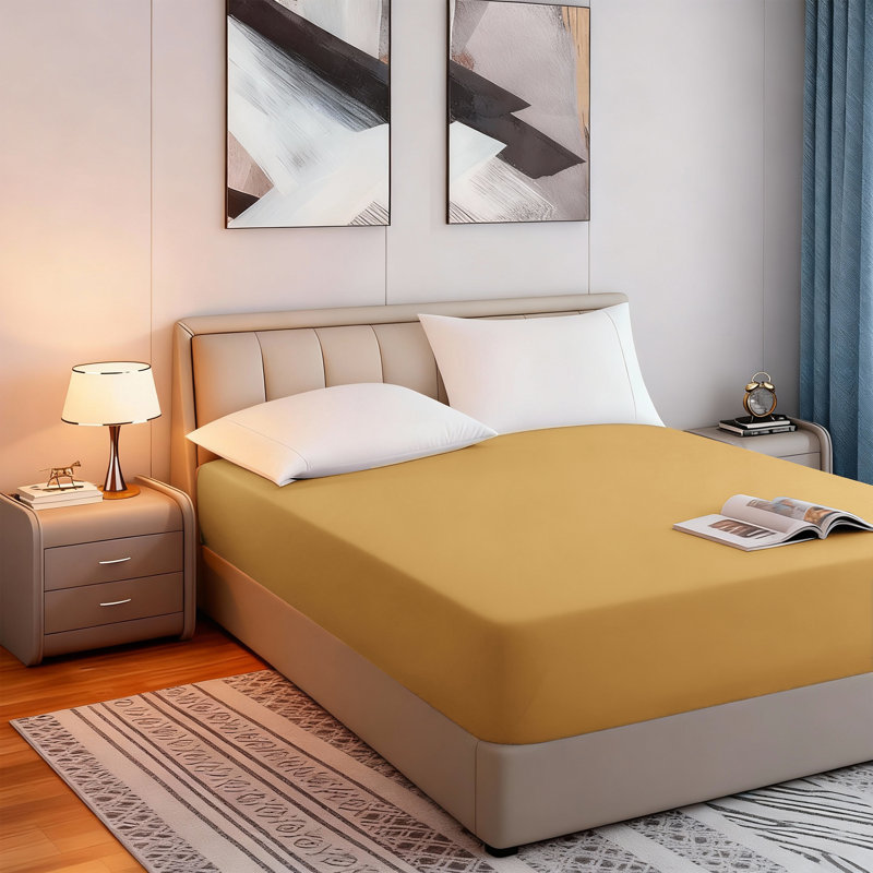 Tanvish Luxury Microfiber Fitted Sheet - 40 cm Deep Pocket, Ultra-Soft - Wrinkle-Free and Easy Care, Yellow, Single (3')