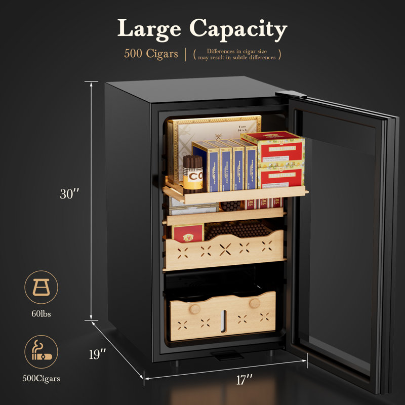 65L Electric Cigar Humidor,500 Counts Large Capacity,Intelligent Temperature & Humidity Control