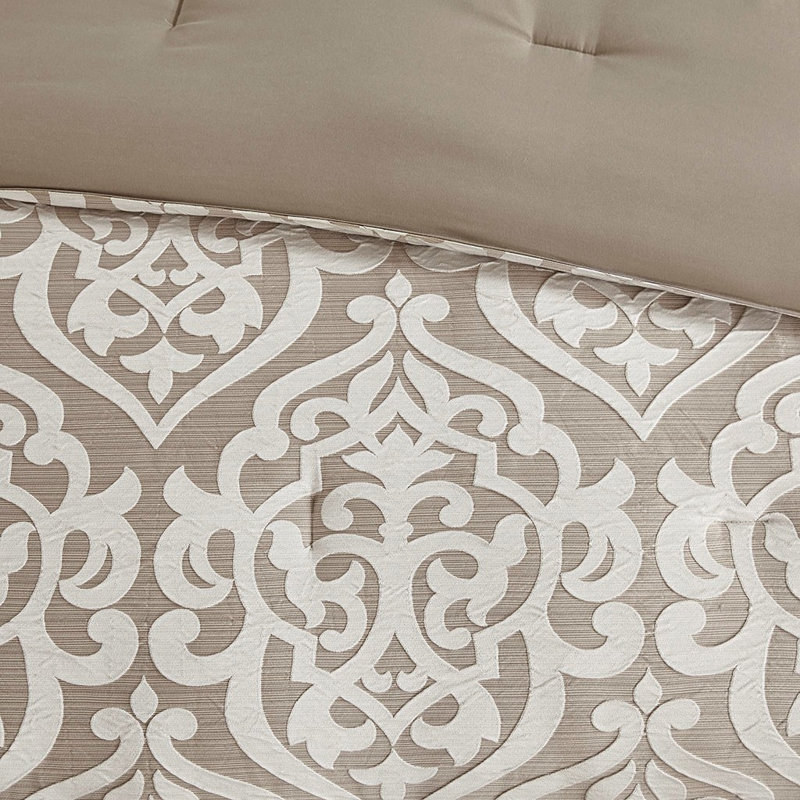 Ensemble d'édredon 8 pièces jacquard, Brun clair / ivoire