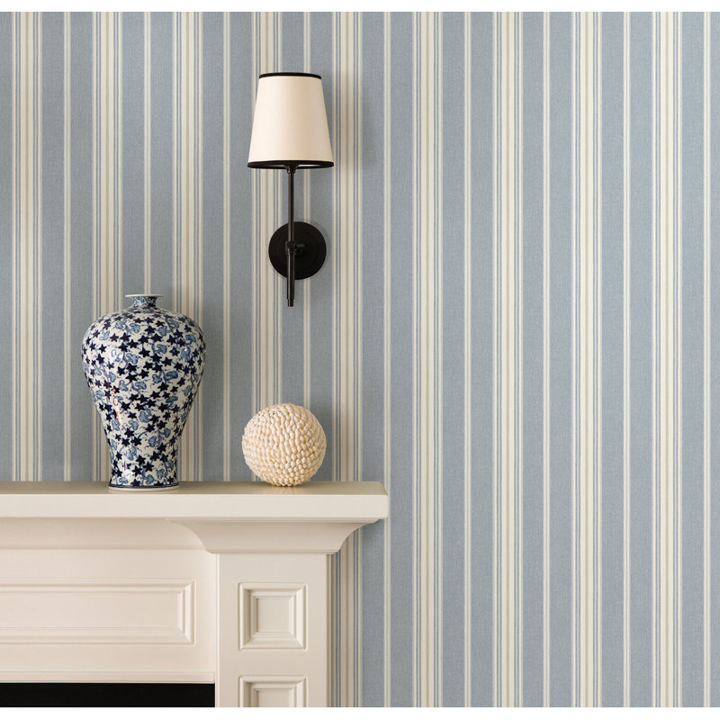 Papier peint rayé taupe cooper, Denim
