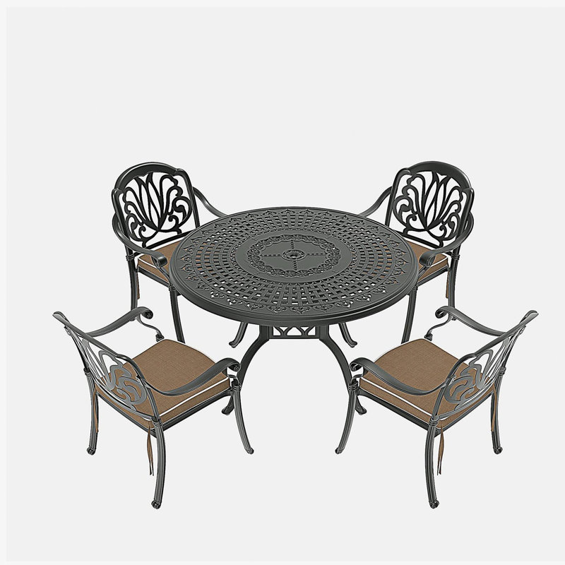 Ensemble de 5 meubles de patio en fonte d'aluminium avec coussins bruns (même sku: W1710S00091)
