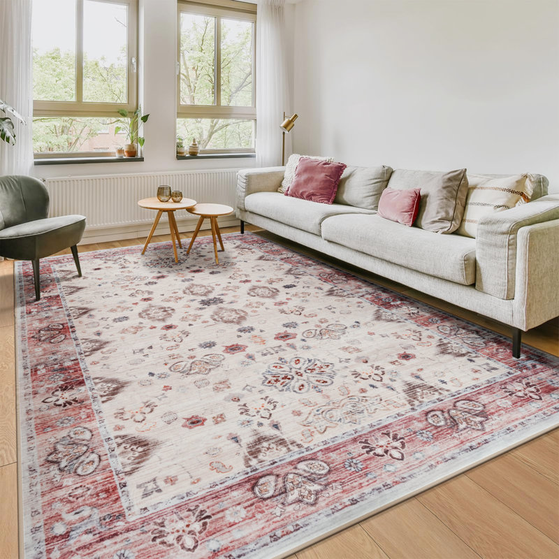 Washable Soft Vintage Rug Fashion Floral Rug For Living Room Dorm Decor, Rectangle 6' x 9'