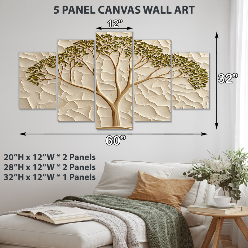 Minimal Acacia Tree Landscape I - Acacia Tree, art mural 5 panneaux