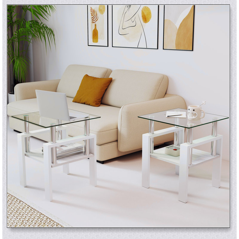 Ensemble de 2 tables à thé modernes en verre trempé, durables et élégantes avec couche de panneau de fibres à densité moyenne pour le salon