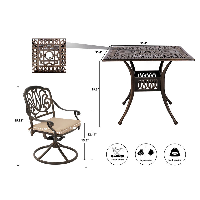 Crelake 2 - Person Patio Dining Set with Square Table , Cushions Included, Beige