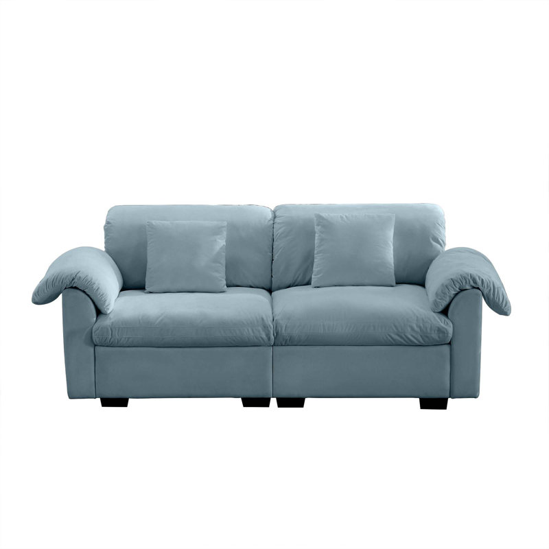 Canapé confortable à deux places avec coussins moelleux et rangement caché pour le salon, Bleu