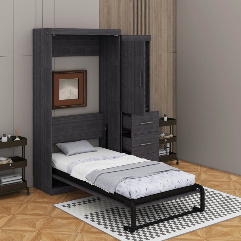 Lit escamotable simple avec garde-robe et tiroirs, Simple